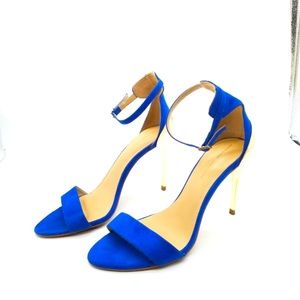 Zara Womens Basic  Blue Gold Heel Sandals
